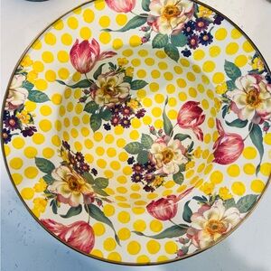 Mackenzie Childs Large Serving Bowl Buttercup Yellow Dots Pink Floral Retired